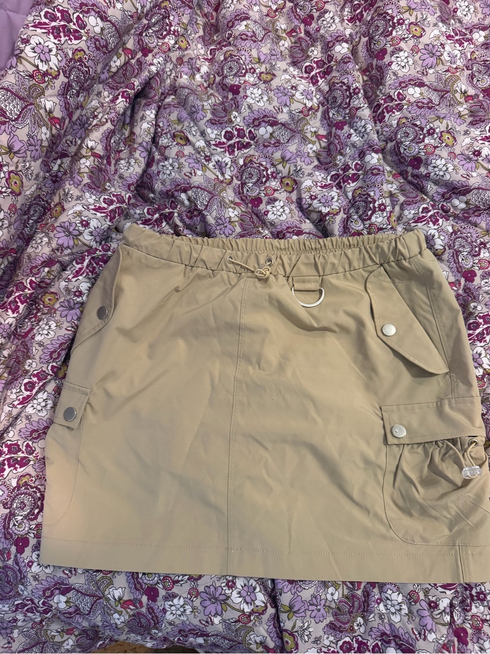 emory park Tan Cargo Mini Skirt with Drawstring Waist
